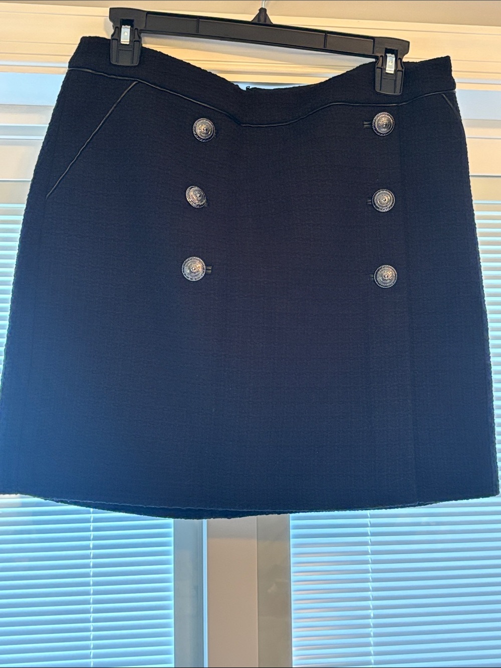 Black Double-Breasted Tweed Mini Skirt